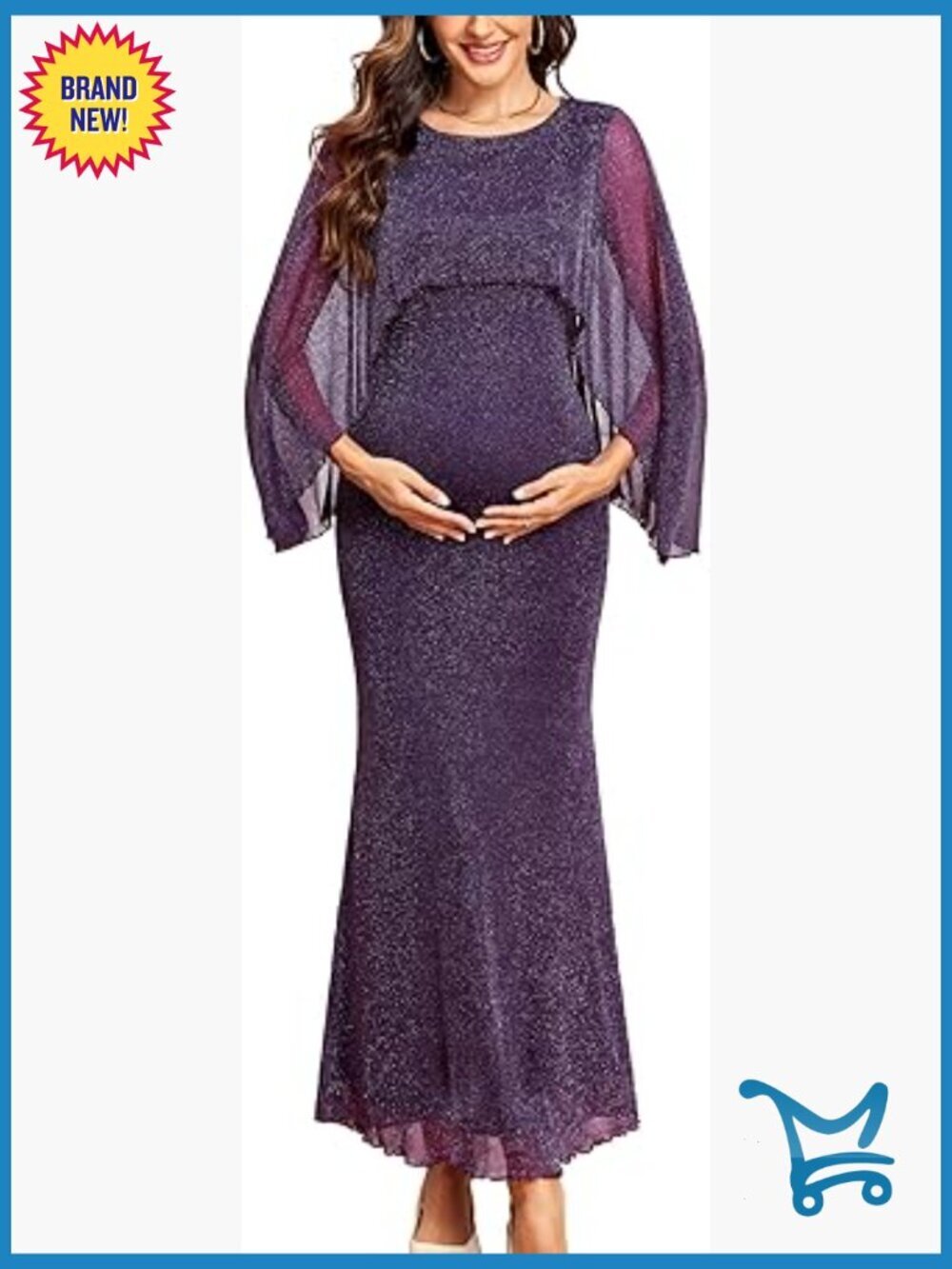 Glitter Mesh Cape Maternity Mermaid Maxi Dress Wedding Guest Formal